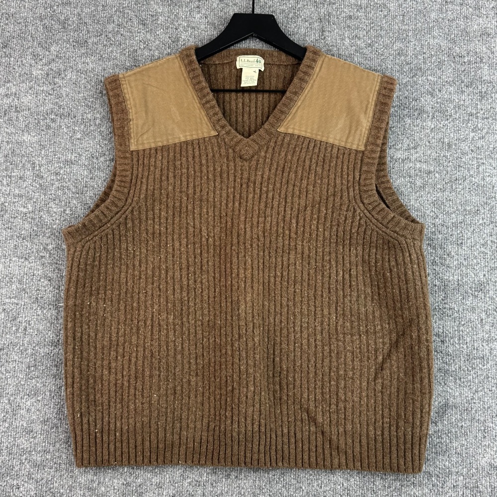 L.L.Bean Sweater Vest Mens XXL Brown Lambswool Commando Shooting Hunting